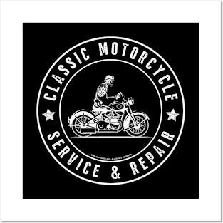 Classic Motorcycle Service & Repair Skeleton Side Posters and Art